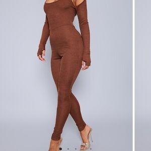 Brown Off-Shoulder Jumpsuit